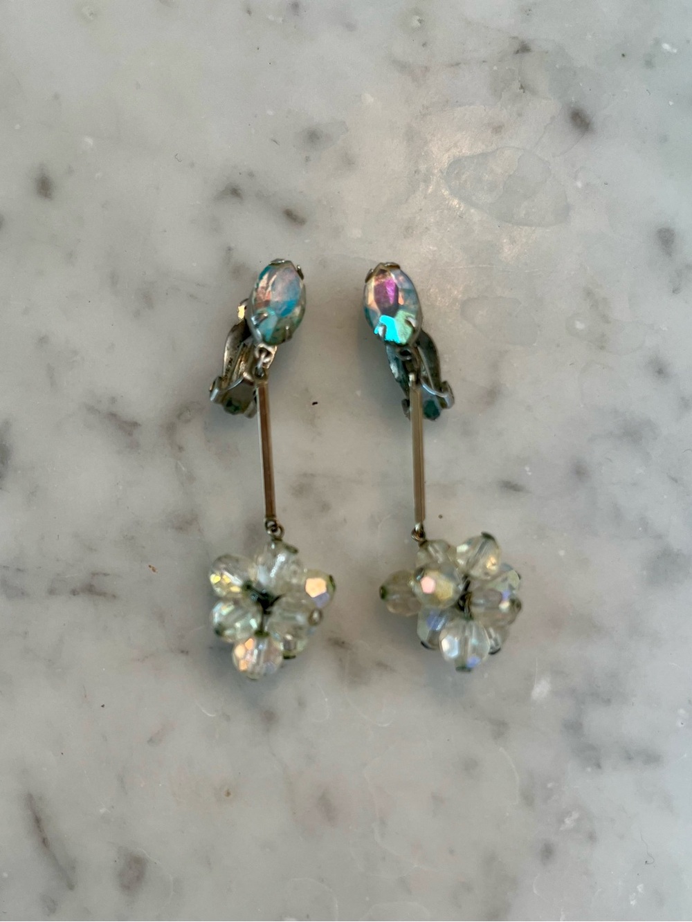 Crystal Drop Cluster Clip-On Earrings - Iridescent